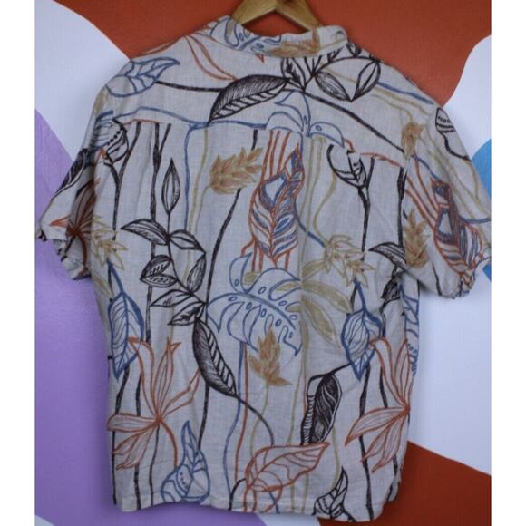 Cubavera Linen Shirt Mens XL Tropical FloralButton Down Light Brown Cotton - Picture 2 of 7